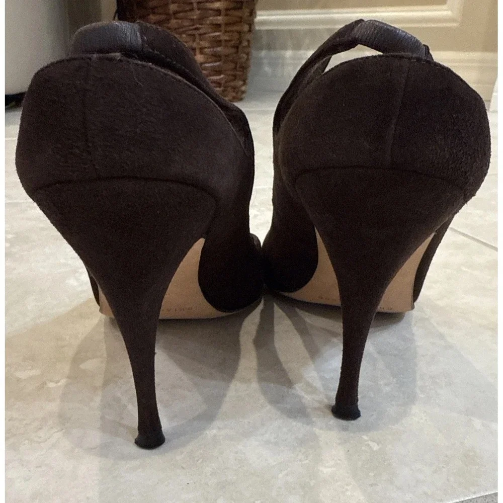 Brian Atwood Womens Brown Suede Open Toe Slingback 3.5" Heels Size 8.5 EU 39 - Picture 4 of 7